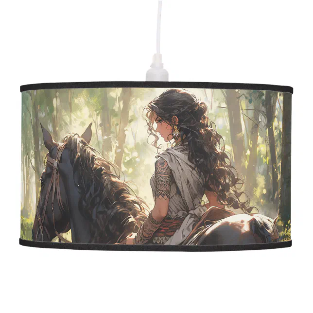 Anime horseback ride in the woods ceiling lamp