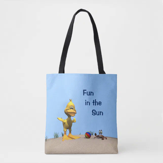 Cute Cartoon Duck and Crab on Beach Tote Bag