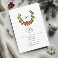 Elegant Monogram Holly and Ivy Christmas Wedding RSVP Card