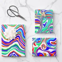 Red, Green, Blue, White Abstract squiggly Birthday Wrapping Paper Sheets