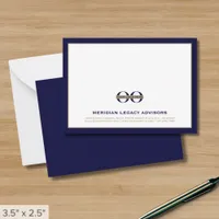 Navy Blue and Gold Business Note Card with Logo