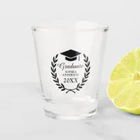 Classy Customized Grad Party Laurel Wreath Emblem Shot Glass