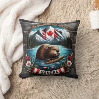 Canadian Beaver Swimming in Clear Mountain Lake Throw Pillow