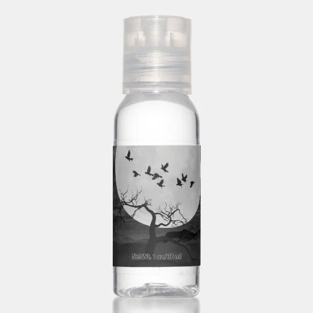 Spooky Ravens Flying Against the Full Moon Hand Sanitizer