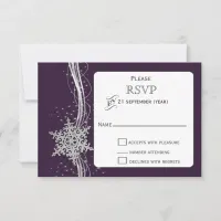 purple Silver Snowflakes Winter wedding RSVP