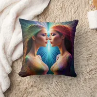 Two Women With Colorful Auras in Abstract Art Throw Pillow