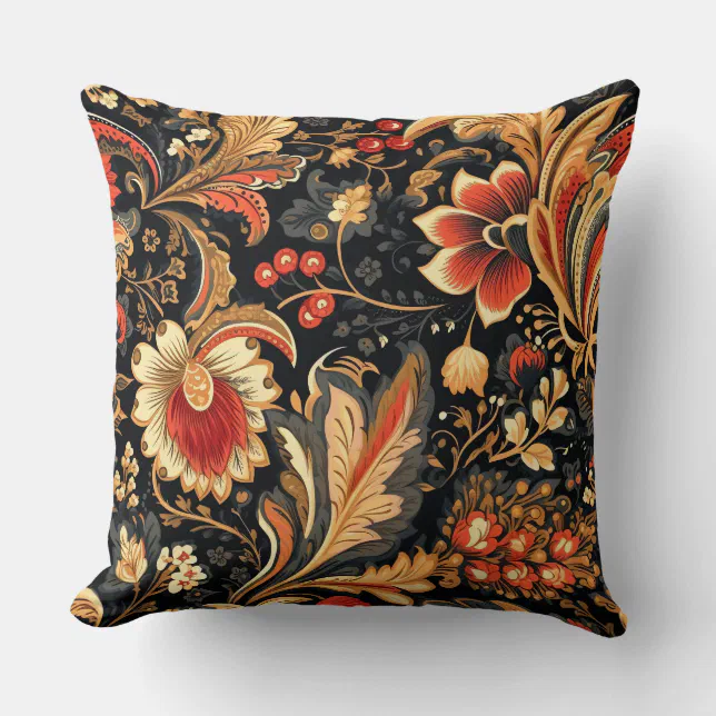 Medieval Vintage Elegance Floral Pattern  Throw Pillow