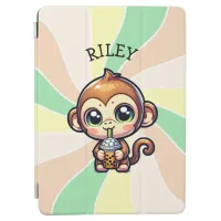 Cute Kawaii Monkey with Bubble Tea Personalized iPad Air Cover