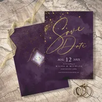 Fine Lines Gold Abstract Wedding Plum ID867 Save The Date