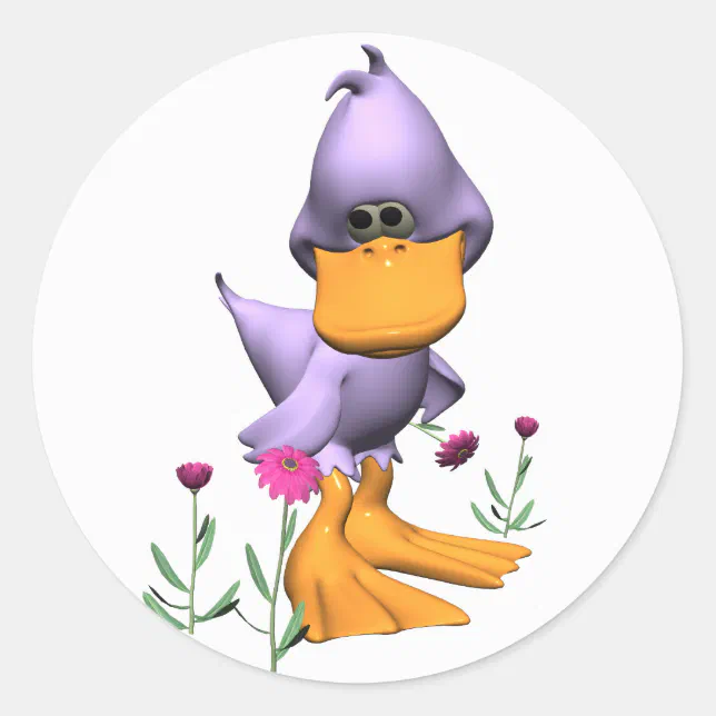 Cute and Shy Purple Cartoon Duck Classic Round Sticker