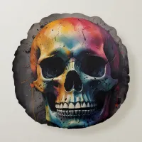 Skull colored head round pillow