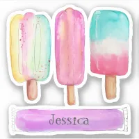 Watercolor Summer Pop Ice Cream Colorful Add Name Sticker