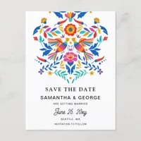 Mexican Birds Otomi Floral Fiesta Save The Date Announcement Postcard