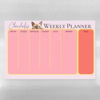 Kids Girly Pink Name Cat Weekly Planner Magnetic Dry Erase Sheet