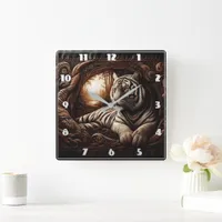 Bengal Tiger Relaxing in Woodland at Dusk Square Wall Clock