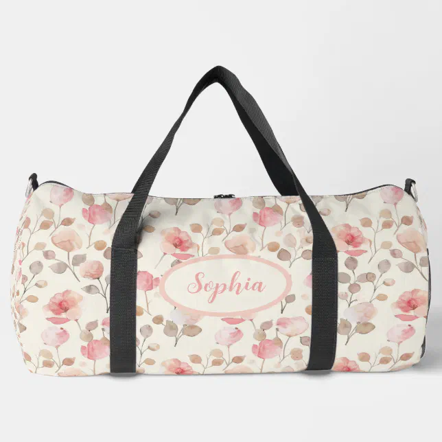 Elegant Pink Flower Pattern Duffle Bag