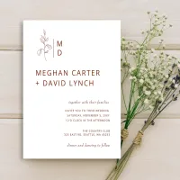 Rustic Terracotta Botanical Monogram Wedding  Invi Invitation