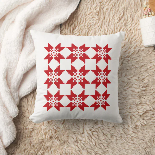 Christmas Nordic Knit Pattern Red Snowflake White Throw Pillow