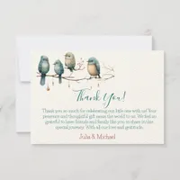 Whimsical Birds on Branches  Pastel Baby Shower Thank You Card