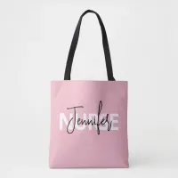 Pink Personalized Nurse Typography Tote Bag