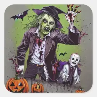 Spooky Zombies Vintage Halloween Square Sticker