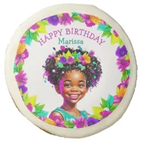 Birthday Party African-American Girl Personalized Sugar Cookie