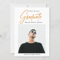 Simple Orange Modern Minimal 2 Photo Graduation  Invitation