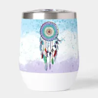 Personalized Colorful Hand Drawn Dreamcatcher  Thermal Wine Tumbler