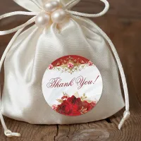 Elegant Floral Wedding Roses Thank You Classic Round Sticker