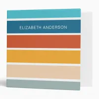 Modern Retro Sunset Stripes Personalized  3 Ring Binder