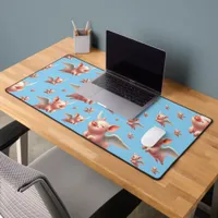 Cute Pigs Flying Blissfully in Sunny Blue Skies Desk Mat