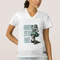 Happy St Patrick's Day Pinup Girl with Shamrock Women's Football Jersey