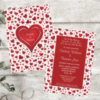 Cute Fun Red And White Hearts Valentine Wedding Invitation