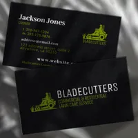 Black and Green Lawn Care + Mowing Business Cards