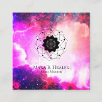 * Sacred Geometry  Nebula Universe Pink Purple Square Business Card