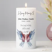 Personalized In Memory Patriotic Angel Wings Pillar Candle