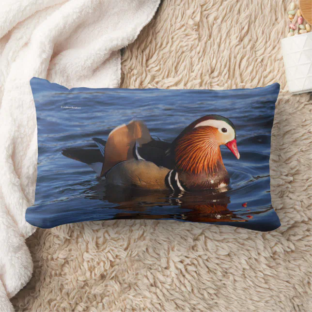 Beautiful Mandarin Duck at the Pond Lumbar Pillow