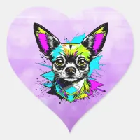 Chihuahua Cyberpunk style Art   Heart Sticker