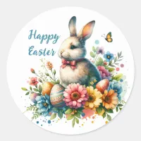 Watercolor Flowers and Bunny Easter Classic Round Sticker