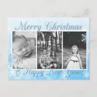 Pretty Blue Snowflakes Merry Christmas New Year Postcard