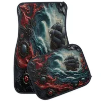 Detailed Artistry of a Ship Navigating Wild Seas Car Floor Mat