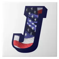 American Flag Letter "J" Large Photo Ceramic Tile