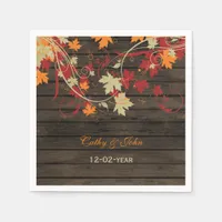 Barn Wood Rustic Fall Leaves Wedding Paper Napkins