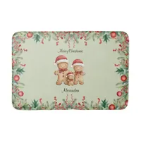 Cute Gingerbread Cookie Family Christmas Bath Mat