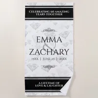 Elegant 60th 75th Diamond Wedding Anniversary Beach Towel