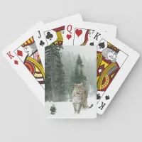 Majestic Snow Leopard in the Winter Snow  Poker Cards