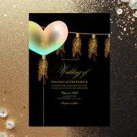 Black and Gold Iridescent Heart Wedding Invitation