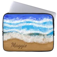 Ocean Waves Crashing on Sandy Beach  Laptop Sleeve