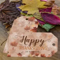 Autumn Fall Brown Leaves Happy Thanksgiving Gift Tags