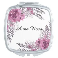 *~* Floral Magenta Hydrangea Watercolor Feminine Compact Mirror